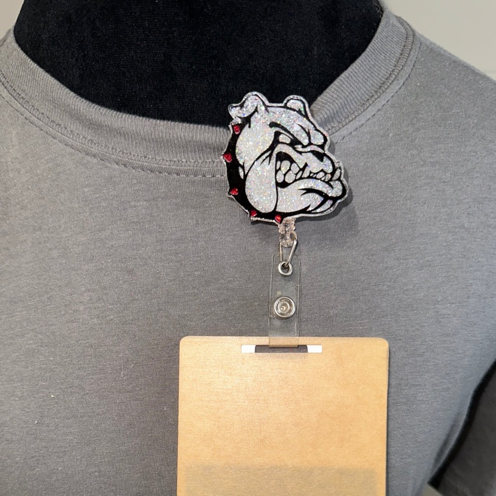 Glitter Bulldog Badge Reel